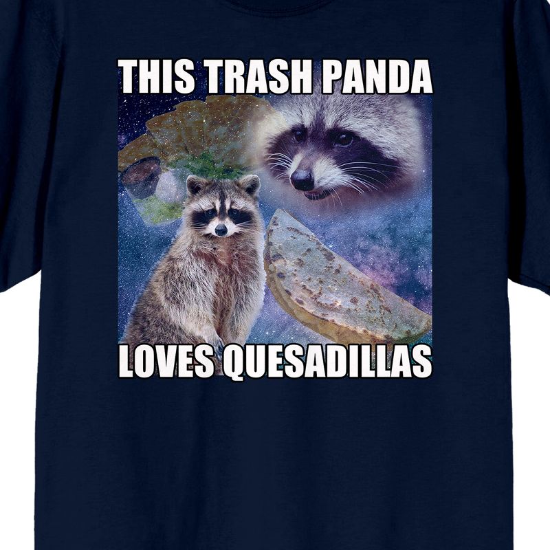 Screenshot Energy Meme Raccoon With Quesadillas In Space "This Trash Panda Loves Quesadillas" Unisex Navy Blue Graphic Tee, 2 of 4
