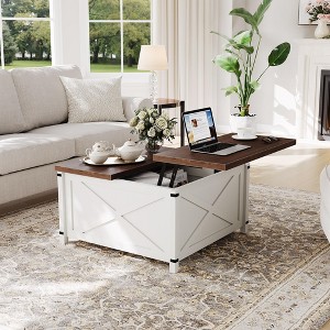 COZONY Coffee Table for Living Room with Lift Top and Storage, Square Industrial Design with X-Shaped Decor, Durable and Stylish, White - 1 of 4