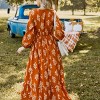 Women's Autumnal Pumpkin Floral Blouson Sleeve Smocked Maxi Dress - Cupshe - image 4 of 4