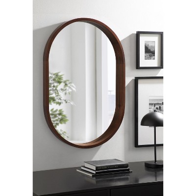 Walnut Brown Capsule Wall Mirror with Poplar Wood Frame, 24x36