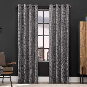 96"x52" Gresham Geometric Total Blackout Grommet Top Curtain Panel Gray - Scott Living