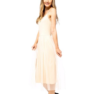Anna-Kaci Women's Spaghetti Strap Camisole Slip Tulle Skirt Ballerina Dress