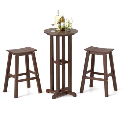Tangkula 3PCS Outdoor HDPE Bar Table & Chair Set for 2 w/ Footrests for Garden Yard Pool