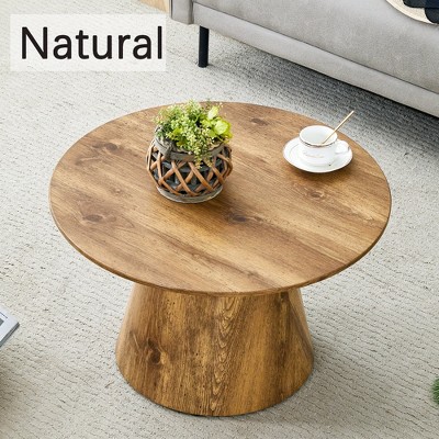 Hrinhom 25.6"W Coffee Table, Round Side Table, Wood Grain veneer