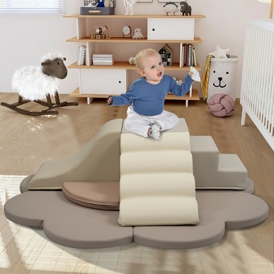 Soft Foam Climbing Blocks Playset,6-Piece Indoor Activity Structure with Steps and Slide for Toddlers-Baofuwish