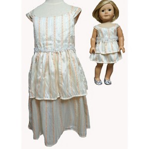 Size 7 Matching Girl And Doll Cream Stripe Ruffle Dresses - 1 of 4