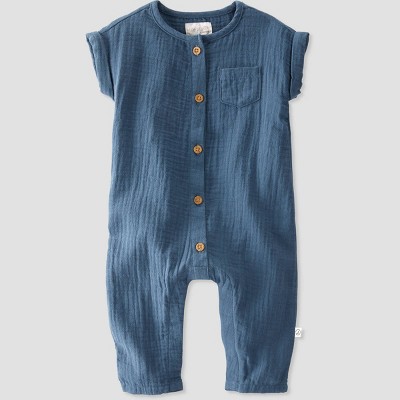 Image of Baby Organic Cotton Gauze Overalls - little planet by carter's Teal Blue Newborn