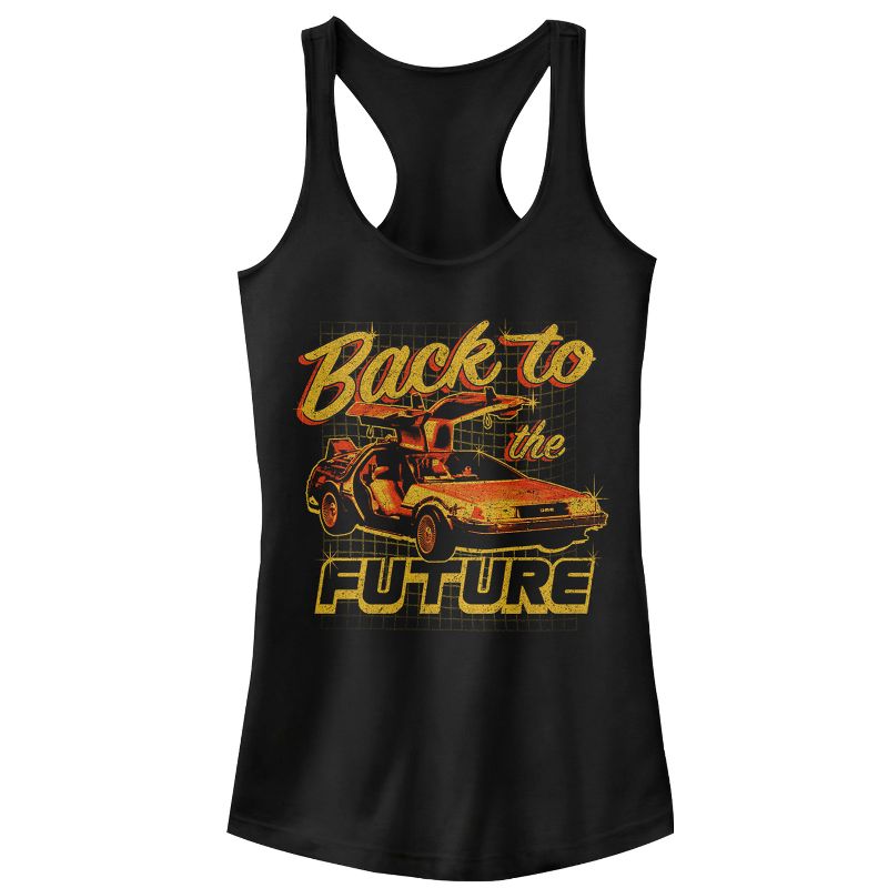 Juniors Womens Back to the Future DeLorean Schematic Print Racerback Tank Top, 1 of 5