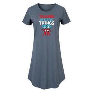 Women's Dr. Seuss Teacher Of Little Things Graphic T-shirt Dress - Heather Blue - 1X - 1 of 4