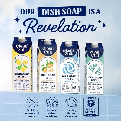 Clean Cult Mandarin Peel Liquid Dish Soap Refills - 32 fl oz: Carton, Removes Grease, Ceramic Dishes