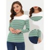 INSPIRE CHIC Women's Color Block Round Neck Long Sleeves Striped Basic T-Shirt - 2 of 4