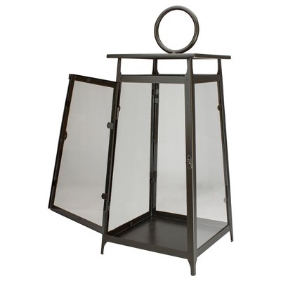 Elegant Winter Charm 21" Brown Metal & Glass Candle Lantern