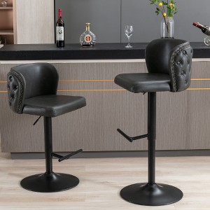 Lyngins Luxury 360° Swivel Counter Height Bar Stool Set of 2, Adjustable Height Counter Stools with Gold-Plated Base, Back Buttons & Hammered Rivets - 1 of 4