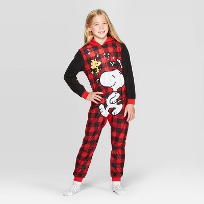 Girls' Snoopy Hooded Union Suit - Red S 