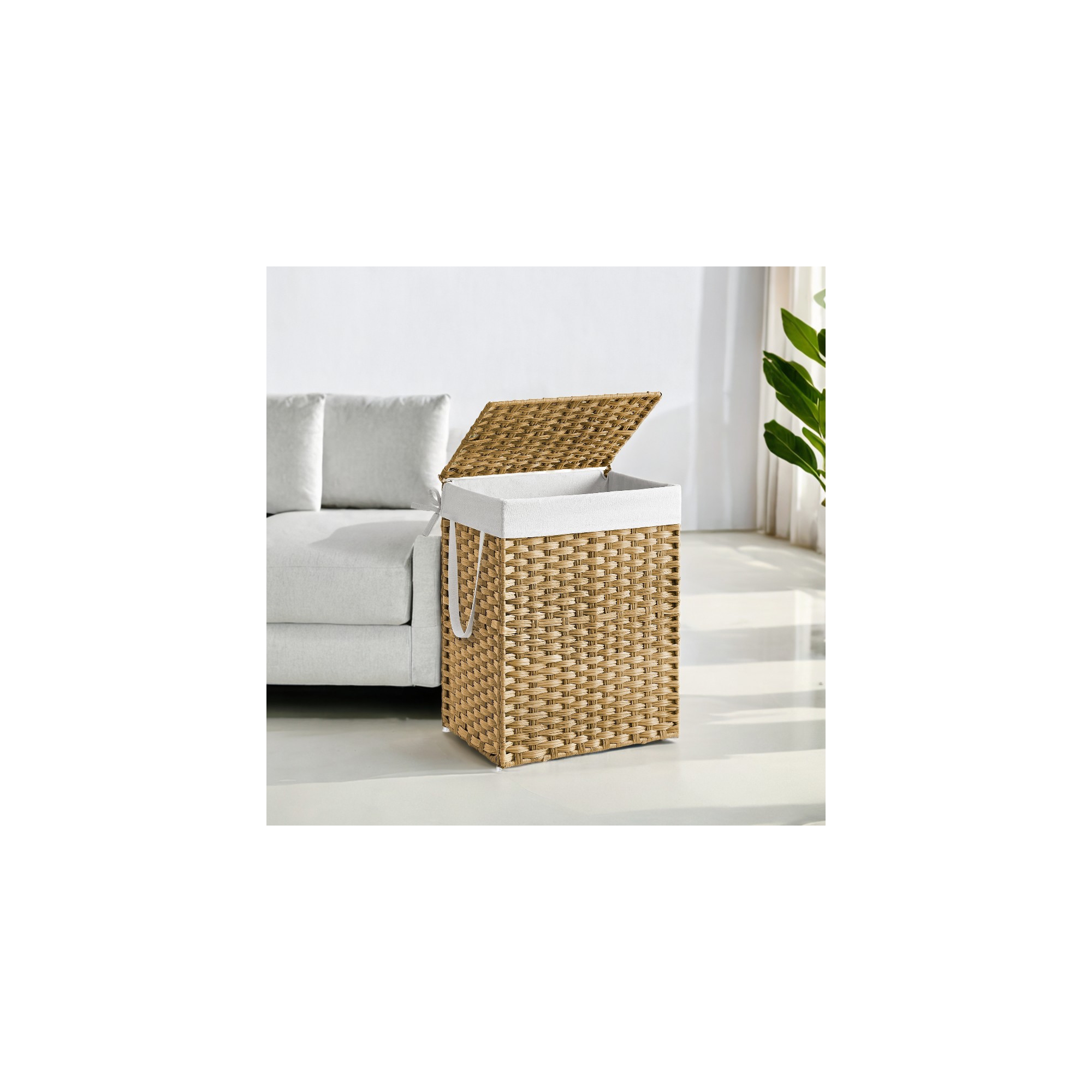 Laundry Hamper Sorter 23.8 Gal Synthetic Rattan Clothes Laundry Basket Storage with Lid and Handles, Removable Liner Laundry Sorter