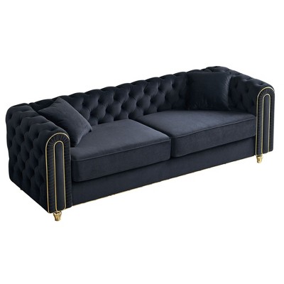 NicBex 86.2 Inch Velvet Tufted 2-Seat Sofa with 2 Throw Pillows for Living Room,Apartment,Bedroom
