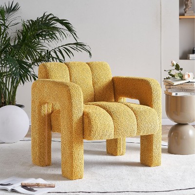 31.10" Boucle Upholstered Accent Chair, Modern Wood Frame Armchair - Maison Boucle