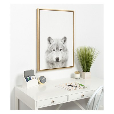 Gold Framed Black and White Wolf Canvas Print, 33" x 23"