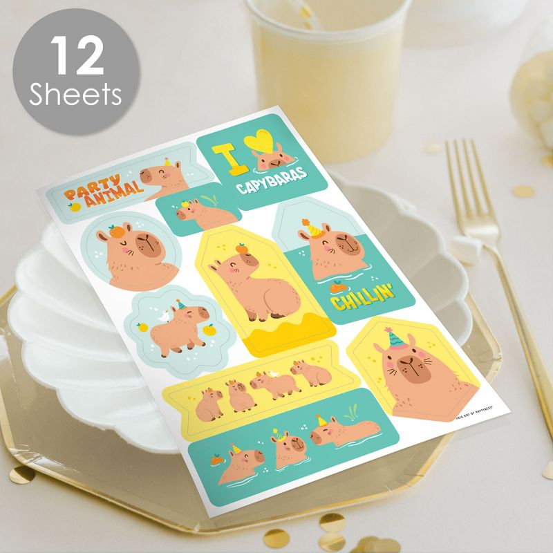 Big Dot of Happiness Capy Birthday - Capybara Party Favor Sticker Set - 12 Sheets - 120 Stickers, 2 of 7