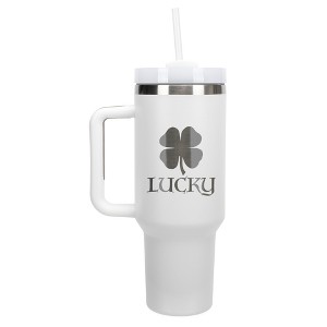 100 North Lucky 4 Leaf Clover Irish St. Patrick's Shamrock Wrap-Around 40 Oz. Stainless Steel Water Bottle Coffee Mug, Spill & Leak Resistant, Travel - 1 of 4