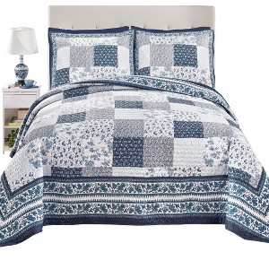 Collections Etc Palmer Floral Patchwork Quilted Bedspread - 1 of 3