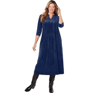 Woman Within Women's Plus Size Pintuck Velour Dress - 1 of 4