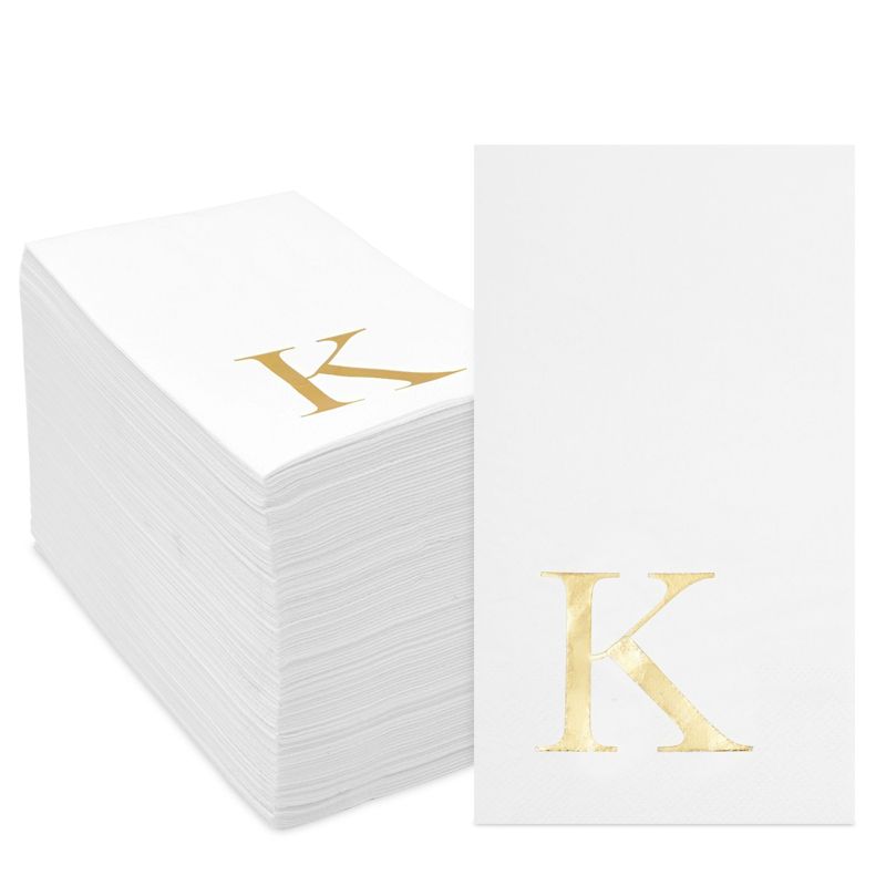 Sparkle and Bash 100 Pack Gold Foil Initial Letter K White Monogram Paper Napkins for Dinner Party, 4 x 8 In, 1 of 8