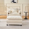 ORRD Plush Chenille Accent Chair with Ottoman, 39.4" Modern Club Armchair for Living Room & Bedroom, Beige - 2 of 4