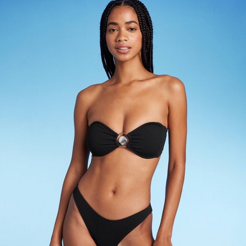 Women's Center Front Ring Triangle Bikini Top - Shade & Shore™ Black XS