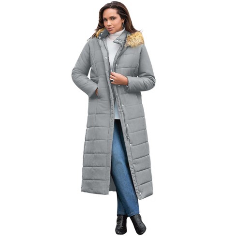 Roaman's Women's Plus Size Maxi-length Quilted Puffer Jacket - 4x, Gray :  Target