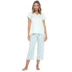 Casual Nights Women's Short Sleeve Floral Capri Pajama Set - 1 of 4