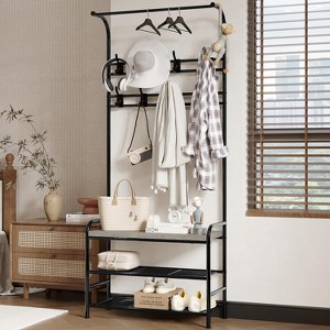 Hall Tree Shoe Bench, 4-in-1 Entryway Storage Bench with 8 Sturdy Hooks, Freestanding Coat Rack - 1 of 4