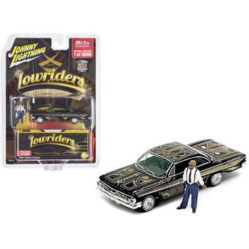 1961 Chevrolet Impala Lowrider Black w/Graphics & Diecast Figure Ltd Ed to 3600 pcs 1/64 Diecast Model Car by Johnny Lightning