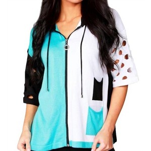 Women's 3/4 Color Block Hoodie - ANGEL - 1 of 2