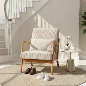 Homy Casa Modern Wood Frame Accent Chair with Pillow – Cozy Mid-Century Lounge Seating - 1 of 4