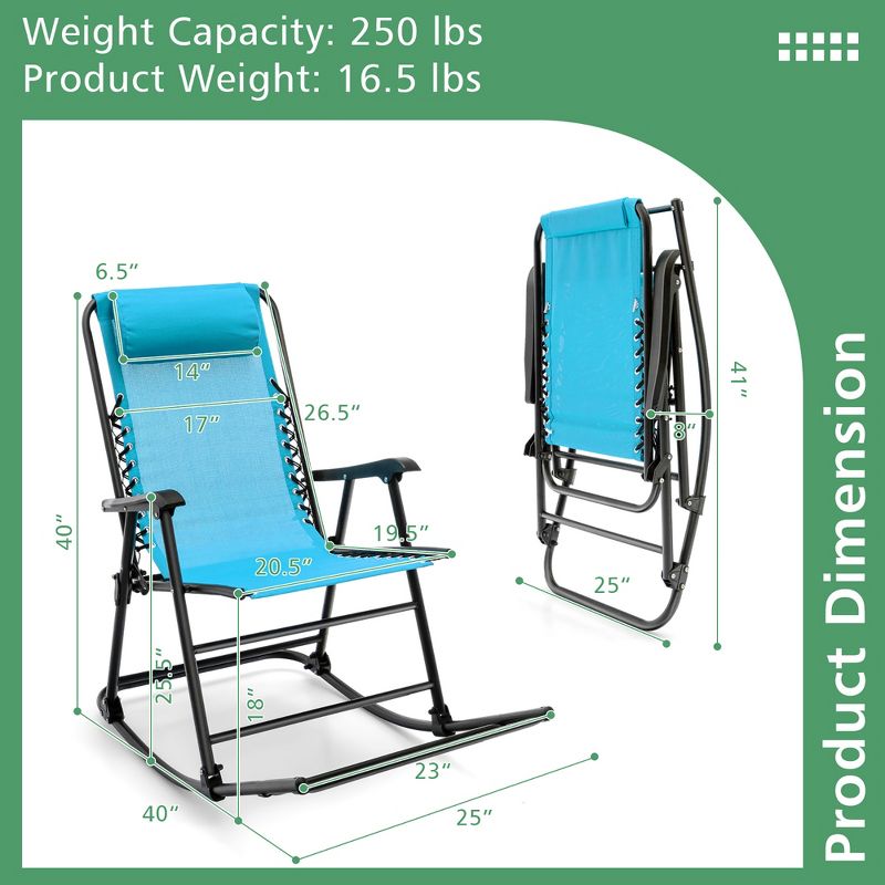 Costway Folding Zero Gravity Rocking Chair Outdoor Patio Headrest Turquoise\ Grey, 4 of 11
