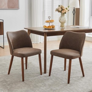 Dining Chair Set of 2, Leather Upholstered Dining Chair with Wood Legs, Wing Backrest, Wooden Kitchen Chair, Kitchen Chairs with Thick Cushions - 1 of 4