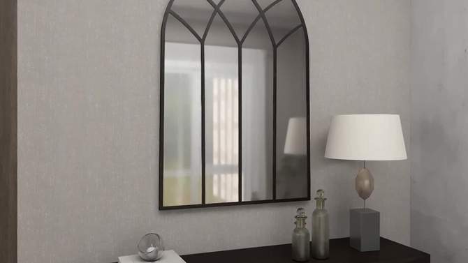 Traditional Iron Metal Window Pane Inspired Wall Mirror with Arched Top Black - Olivia &#38; May, 2 of 19, play video
