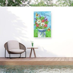 "Spring Mason Jar Flowers Welcome" Outdoor Canvas - 1 of 4