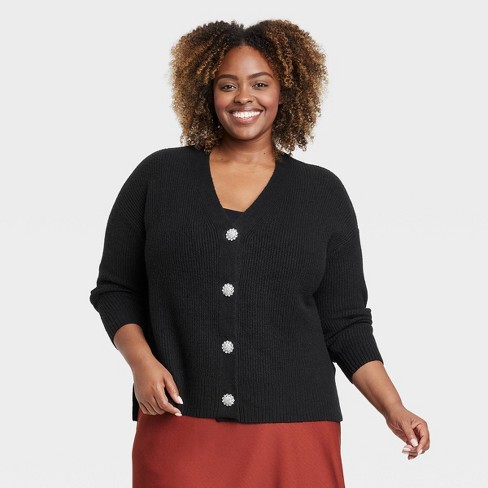 Women's Rhinestone Button-down Cardigan - Ava & Viv™ Black 4x : Target