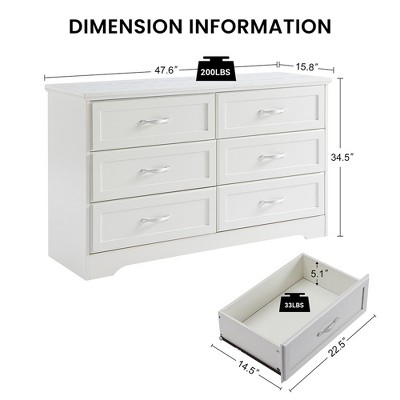 White 6-Drawer Particle Board and MDF Dresser Cabinet