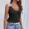 Women's Casual Lace Strap Waffle Knit Tank V-Neck Sleeveless Top Lace-Trimmed T-Shirt for Summer - 3 of 4