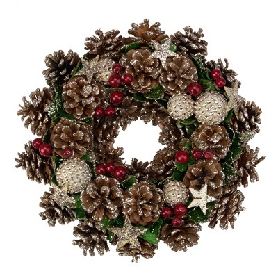 Northlight Glittered Pine Cone and Berry Artificial Christmas Wreath, 12-Inch, Unlit