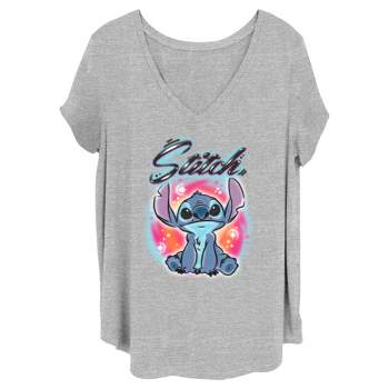 Junior's Women Lilo & Stitch Colorful Airbrush T-Shirt
