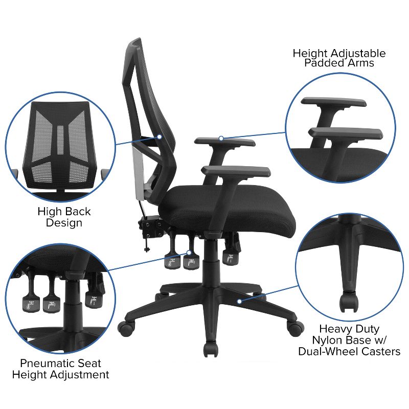 Flash Furniture High Back Black Mesh Multifunction Swivel Ergonomic Task Office Chair with Adjustable Arms, 4 of 13