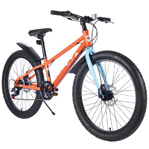 Infurnic Bicycles, 24 Inch Bicycle with Adjustable Seat, Fat Tire Mountain Bike for Boys and Girls, Orange, 64.17"*24.8"*35.04" - 1 of 4