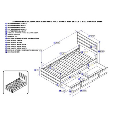 Walnut Twin Wood Platform Bed with Storage Drawers and USB Charger