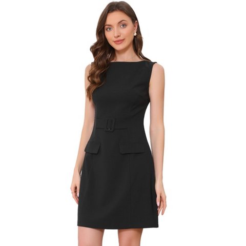 Женские платья INSPIRE CHIC Women's Boat Neck Sleeveless Belt Decor Business Work Casual Pencil Dresses Medium Black