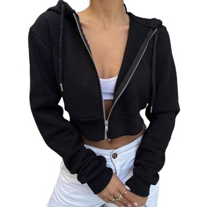 Clearlove Women Fleece Full Zip Up Cropped Hoodie Sweatshirt  Long Sleeve Drawstring Hooded Crop Jacket Top with Pockets - 1 of 4