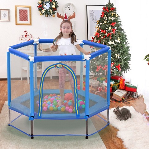 55'' Toddlers Trampoline with Safety Enclosure Net and Balls, Indoor Outdoor Mini Trampoline for Kids - image 1 of 4